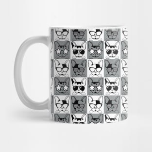 Frenchies with Glasses Pattern Black and White Mug